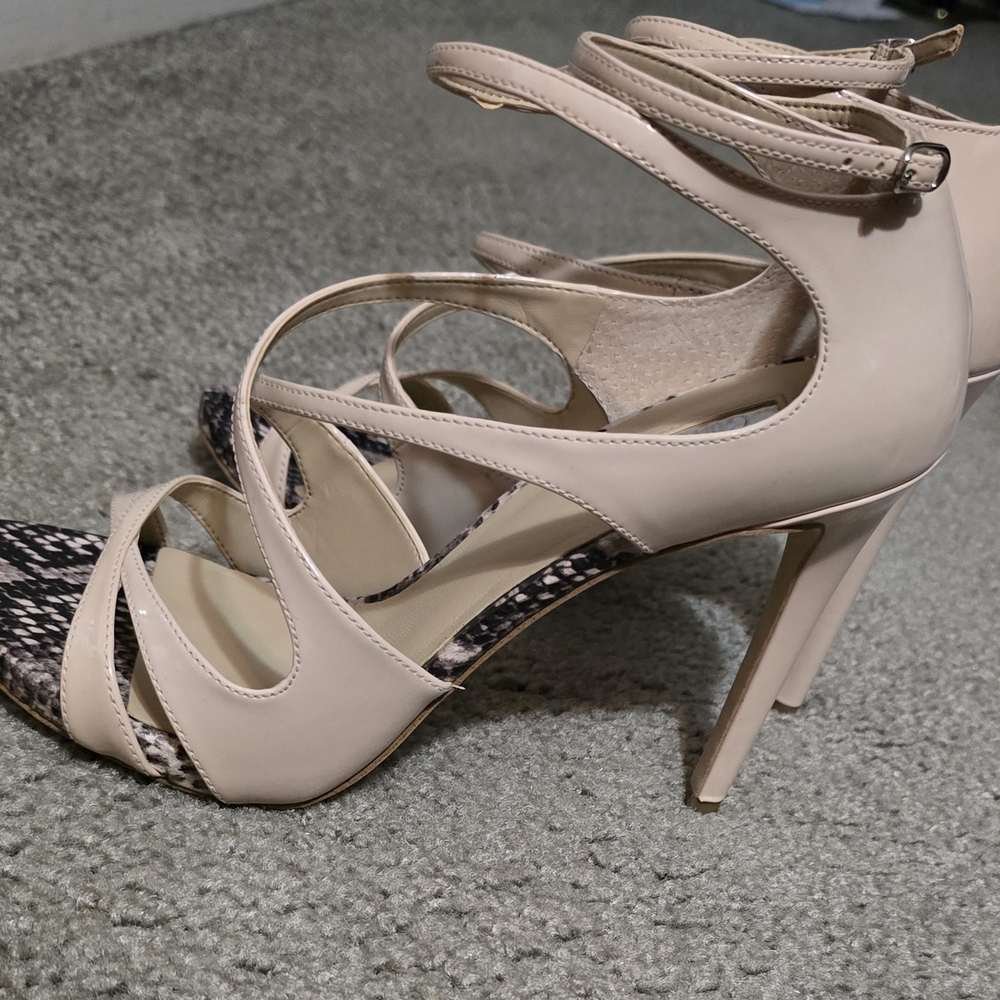 GUESS Ablane - Nude Strappy High Heel Sandals With Snake Skin Accents - Picture 3 of 7